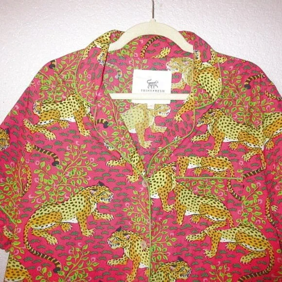 Print Fresh Bagherra Organic Cotton Pajamas Size L Leopard Top & Shorts 2 Piece - Picture 2 of 12